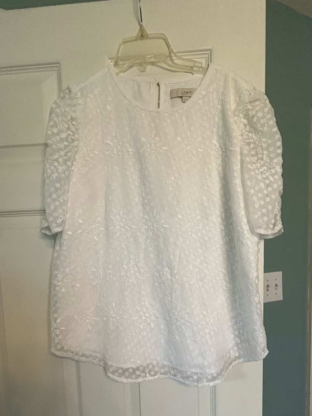 LOFT White Floral Eyelet Short Sleeve Blouse